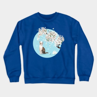 White Cherry Blossom Kitty Crewneck Sweatshirt